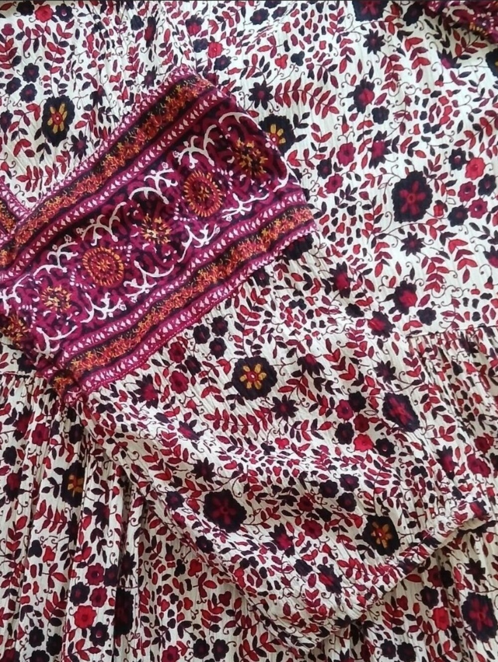 Vintage American Outfitters Size L Peasant Dress Burgundy Pink White Purple Mini - Picture 5 of 8